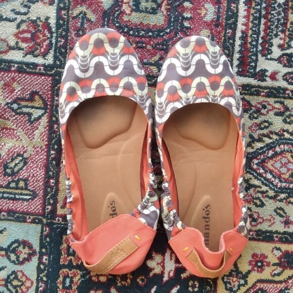 THANDO'S Orange, Green & White Squiggle Cotton Foldable Ballerina Flats 9 - Picture 4 of 13